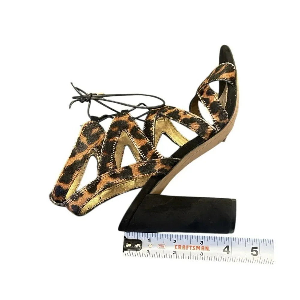 Sam Edelman Gladiator Sandals 6.5M Animal Print High‎ Block Heel Dyed Cow Fur
